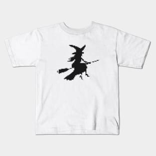 Witch riding a broomstick - Pixel Kids T-Shirt